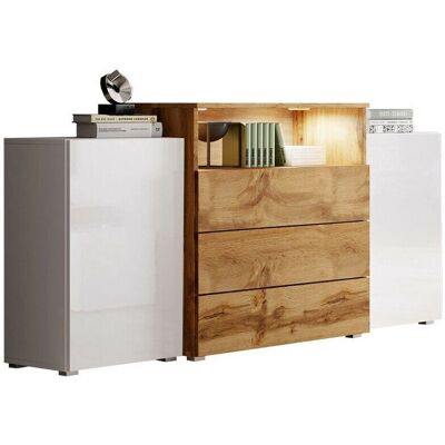 Mobilier1 Sarasota 127 - Roble Wotan, Blanco brillante - Cómoda Mobilier1 Sarasota 127 - Roble Wotan, Blanco brillante - Cómoda