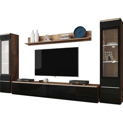 MUEBLES Conjunto de salón Sarasota 126 - Roble Wotan, Negro brillante, Partes separadas MUEBLES Conjunto de salón Sarasota 126 - Roble Wotan, Negro brillante, Partes separadas