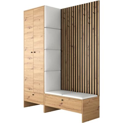 Conjunto de entrada Rovere Artisan - Tablero laminado, Cuero ecológico, Paneles acústicos Conjunto de entrada Rovere Artisan - Tablero laminado, Cuero ecológico, Paneles acústicos