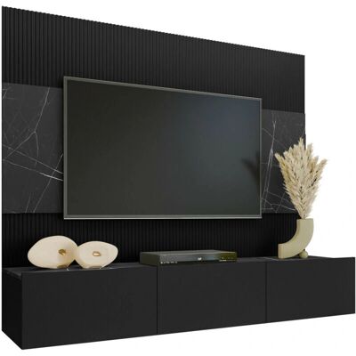 Zestaw mebli Comfivo 370 - Czarny & Czarny marmur - Stolik TV Zestaw mebli Comfivo 370 - Czarny & Czarny marmur - Stolik TV