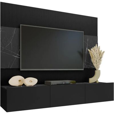 Zestaw mebli Comfivo 370 - Czarny & Czarny marmur - Stolik TV Zestaw mebli Comfivo 370 - Czarny & Czarny marmur - Stolik TV