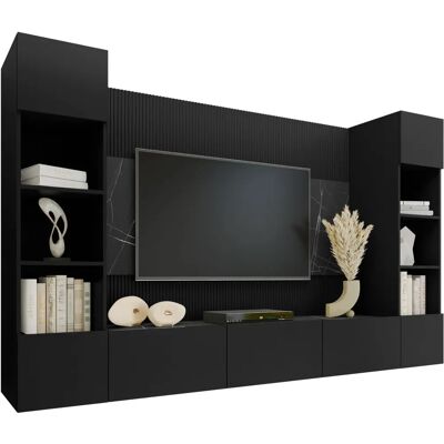 Moduł salonu Comfivo 368, Czarny + Czarny marmur - Moduł meblowy Moduł salonu Comfivo 368, Czarny + Czarny marmur - Moduł meblowy