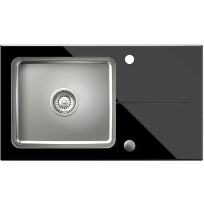 Steiner Küchenspüle - Hugh 111 - Schwarzes Glas-Top - Edelstahl Steiner Küchenspüle - Hugh 111 - Schwarzes Glas-Top - Edelstahl