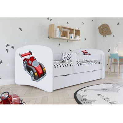 Lit enfant Babydreams Kocot 180x80cm avec tiroir - Voiture de course Blanche - Publicité Lit enfant Babydreams Kocot 180x80cm avec tiroir - Voiture de course Blanche - Publicité