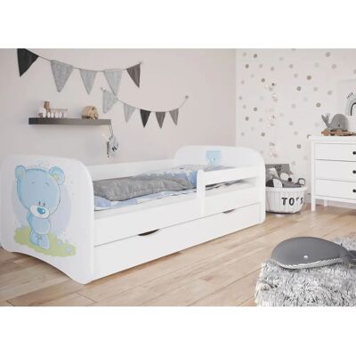 Lit Enfant Kocot Kids Blanc/Bleu 140x70 avec Tiroir et Cadre - Publicité Lit Enfant Kocot Kids Blanc/Bleu 140x70 avec Tiroir et Cadre - Publicité