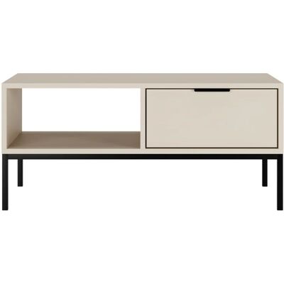 Mesa de centro crema y metal negro 2 cajones - Mesa de centro Mesa de centro crema y metal negro 2 cajones - Mesa de centro