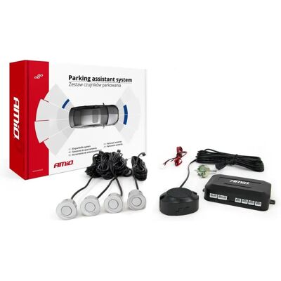 AMiO Model 01021 Parking Sensor System - Ultrasound, Silver, 4 Sensors AMiO Model 01021 Parking Sensor System - Ultrasound, Silver, 4 Sensors