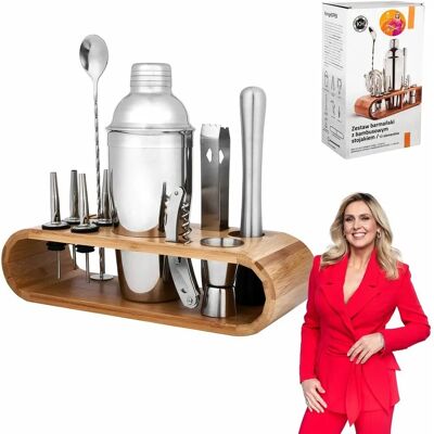 Konighoffer - 12-częściowy - stojak bambusowy - stal nierdzewna - zestaw barowy Konighoffer - 12-częściowy - stojak bambusowy - stal nierdzewna - zestaw barowy