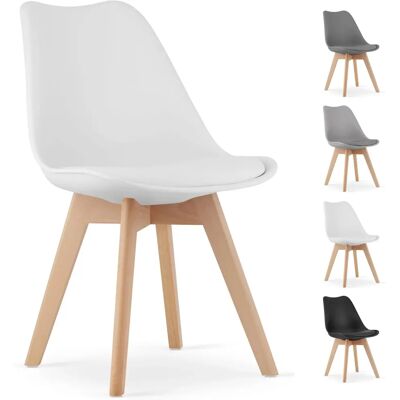 Silla de comedor de haya Leobert - Cuero ecológico - Blanco - Silla de comedor Silla de comedor de haya Leobert - Cuero ecológico - Blanco - Silla de comedor