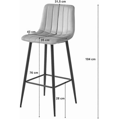 OSKAR POZZA Zwart fluwelen barkrukken set - 2 stuks - 104x43x35cm OSKAR POZZA Zwart fluwelen barkrukken set - 2 stuks - 104x43x35cm