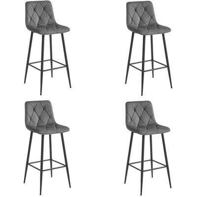 Viking Choice Barkruk - Donkergrijze fluwelen bekleding - 104 cm - Rugleuning - 4 stuks Viking Choice Barkruk - Donkergrijze fluwelen bekleding - 104 cm - Rugleuning - 4 stuks