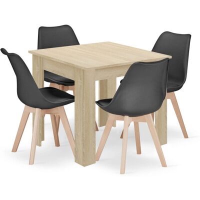 Leobert Sonoma eettafel en stoelen - 4 stuks - zwart Leobert Sonoma eettafel en stoelen - 4 stuks - zwart