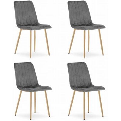 Silla de Terciopelo Leobert - 4 Piezas - Gris Oscuro - 86x45x55 cm - Silla Silla de Terciopelo Leobert - 4 Piezas - Gris Oscuro - 86x45x55 cm - Silla