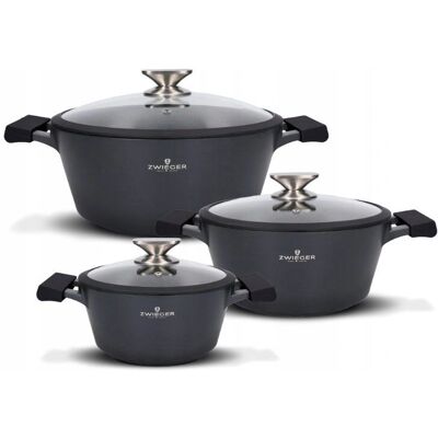 Lovea - ZWIEGER Black Stone - 28/24/20 cm - Ensemble de casseroles - Publicité Lovea - ZWIEGER Black Stone - 28/24/20 cm - Ensemble de casseroles - Publicité