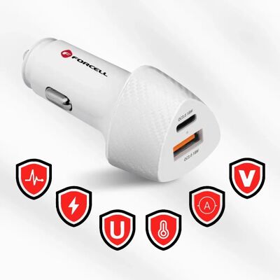 Forcell Weißes Carbon Autoladegerät - 38W Power Delivery USB + USB-C Forcell Weißes Carbon Autoladegerät - 38W Power Delivery USB + USB-C