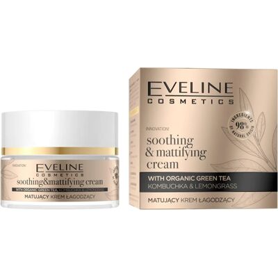 Crema viso opacizzante Eveline Cosmetics Organic Gold con tè verde 50 ml Crema viso opacizzante Eveline Cosmetics Organic Gold con tè verde 50 ml