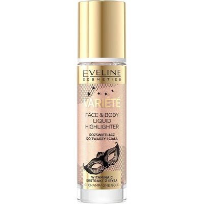 Eveline Cosmetics Variété Flüssiger Highlighter Champagner Gold - Flüssiger Highlighter für Gesicht und Körper Eveline Cosmetics Variété Flüssiger Highlighter Champagner Gold - Flüssiger Highlighter für Gesicht und Körper
