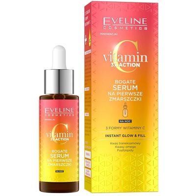 Eveline Cosmetics Vitamin C 3x Action Sérum de nuit - Sérum facial - Publicité Eveline Cosmetics Vitamin C 3x Action Sérum de nuit - Sérum facial - Publicité