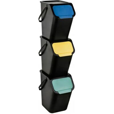 Ensemble de 3 poubelles de 25L - Tri des déchets - Publicité Ensemble de 3 poubelles de 25L - Tri des déchets - Publicité