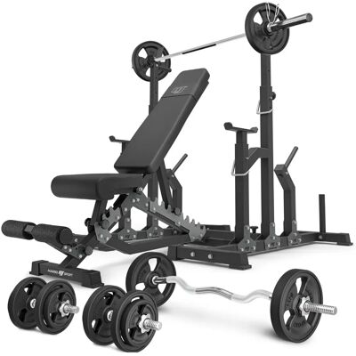 Zestaw ćwiczeń z ciężarami Marbo Sport - Dwustronna ławka, podpory, 83kg Zestaw ćwiczeń z ciężarami Marbo Sport - Dwustronna ławka, podpory, 83kg