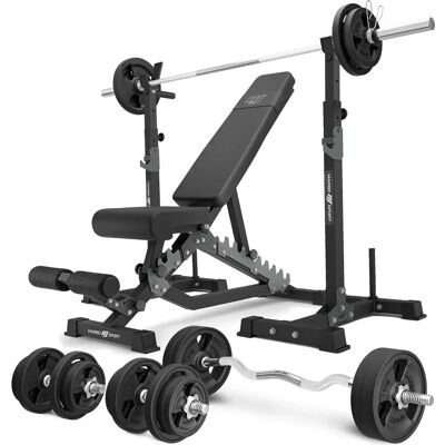 Marbo Sport Dubbelzijdige Bank met Multilevel Statieven - 113kg Set Marbo Sport Dubbelzijdige Bank met Multilevel Statieven - 113kg Set