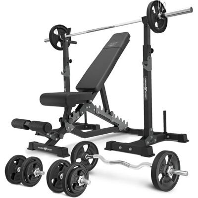 Banc dublu și set de greutăți Marbo Sport - 83kg Banc dublu și set de greutăți Marbo Sport - 83kg