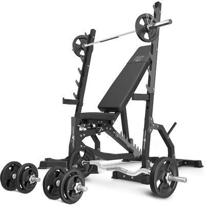 Marbo Verstelbare Dubbele Bank - 83kg Gewicht & Stangenset Marbo Verstelbare Dubbele Bank - 83kg Gewicht & Stangenset