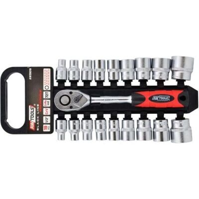 Awtools Modell 19 Steckschlüssel-Set - Ratsche, 18 Nüsse, TPR Griff Awtools Modell 19 Steckschlüssel-Set - Ratsche, 18 Nüsse, TPR Griff