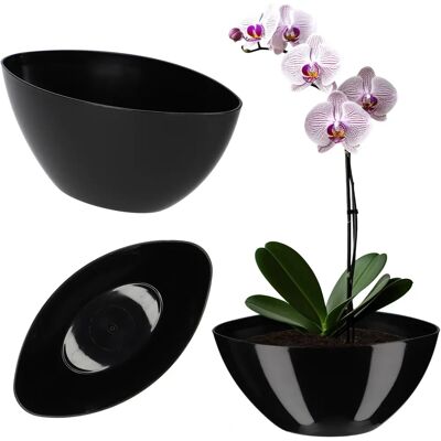 KADAX Black 38cm Oval Flower Pot - Flower Type KADAX Black 38cm Oval Flower Pot - Flower Type