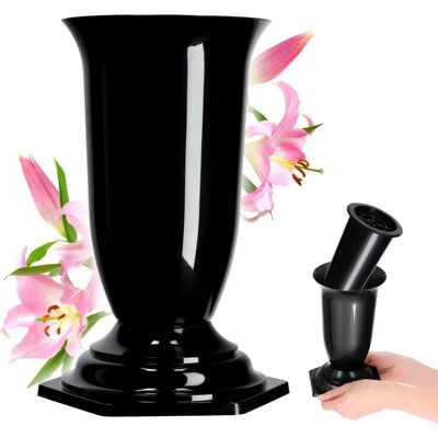 KADAX Schwarzer Friedhofs-Vase - 23cm Kunstblumen Dekoration KADAX Schwarzer Friedhofs-Vase - 23cm Kunstblumen Dekoration