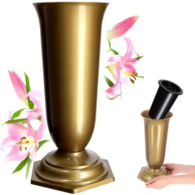 KADAX Gold Vase Bottle - Tombstone Cemetery Stand 37cm KADAX Gold Vase Bottle - Tombstone Cemetery Stand 37cm