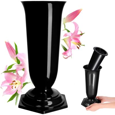 KADAX Schwarze 37cm Vase für Friedhof mit Kunstblumen & Nachfüllung KADAX Schwarze 37cm Vase für Friedhof mit Kunstblumen & Nachfüllung