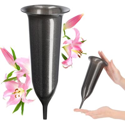 KADAX Grabvase 23cm Graphit Künstliche Blumen Dekoration KADAX Grabvase 23cm Graphit Künstliche Blumen Dekoration