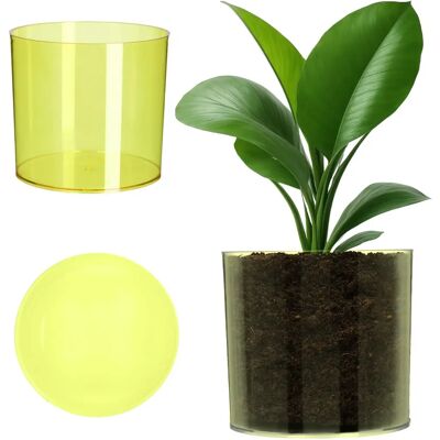 Kadax Yellow Round Plastic Flower Pot Cover - 14cm Kadax Yellow Round Plastic Flower Pot Cover - 14cm