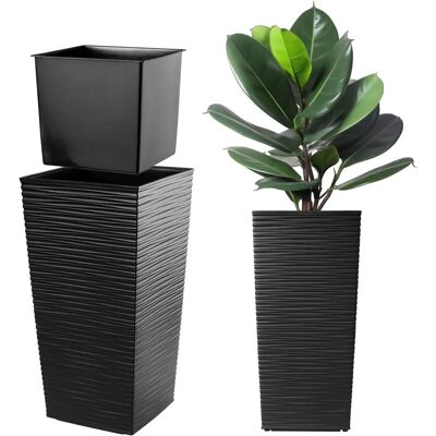 KADAX Blumenübertopf mit Einsatz - Gartenpflanzkübel 57cm Schwarz KADAX Blumenübertopf mit Einsatz - Gartenpflanzkübel 57cm Schwarz