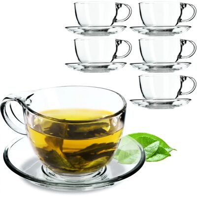 KADAX 6x Kaffee- und Teeservice - 250ml Glaskoppen mit Untertassen KADAX 6x Kaffee- und Teeservice - 250ml Glaskoppen mit Untertassen