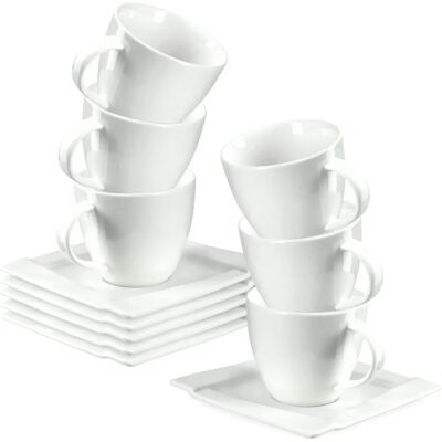 Kadax - Coffee Cups Set - 6 Porcelain Cups & Saucers - 220ml Kadax - Coffee Cups Set - 6 Porcelain Cups & Saucers - 220ml