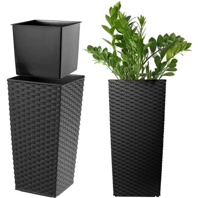 Kadax Garden Planter with Insert - Large, Tall, 24x47cm, Black Kadax Garden Planter with Insert - Large, Tall, 24x47cm, Black