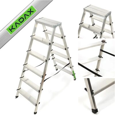 Kadax Aluminum Double Ladder - 6 Steps, Foldable, Stable Kadax Aluminum Double Ladder - 6 Steps, Foldable, Stable