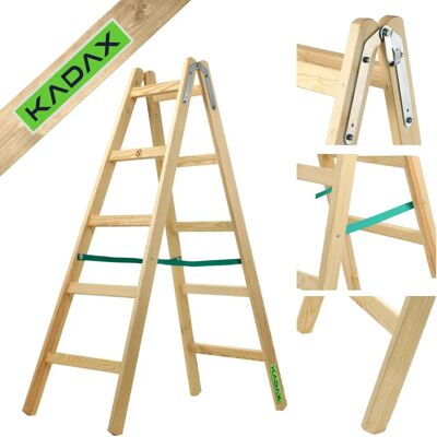Scala in legno KADAX 2x5 gradini, doppia faccia, 150kg Scala in legno KADAX 2x5 gradini, doppia faccia, 150kg