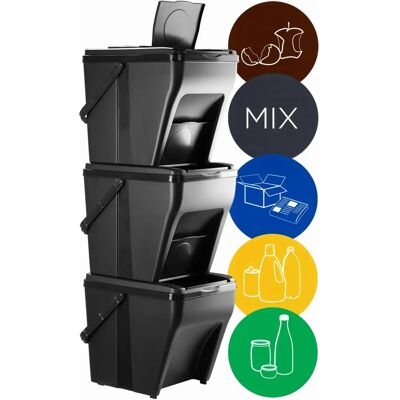 KADAX Ensemble de Poubelles - 3x25L empilables - Publicité KADAX Ensemble de Poubelles - 3x25L empilables - Publicité
