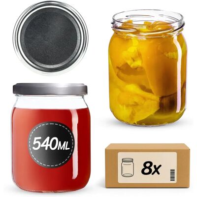 KADAX 8x Jar 540ml Glass Preserves Cucumbers Honey Caps - Jars KADAX 8x Jar 540ml Glass Preserves Cucumbers Honey Caps - Jars