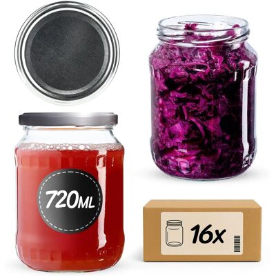 KADAX Jukka Silver Glass Jars 720ml 16pcs - Jar for Preserves KADAX Jukka Silver Glass Jars 720ml 16pcs - Jar for Preserves