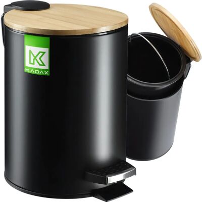 KADAX Badezimmerabfalleimer - 3L mit Bambusdeckel - Schwarz KADAX Badezimmerabfalleimer - 3L mit Bambusdeckel - Schwarz