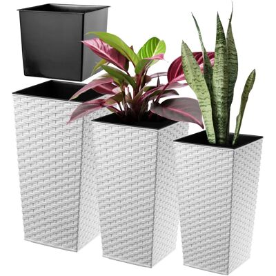 KADAX Set of 3 Frost-Resistant White Rattan Flower Pots 75cm KADAX Set of 3 Frost-Resistant White Rattan Flower Pots 75cm