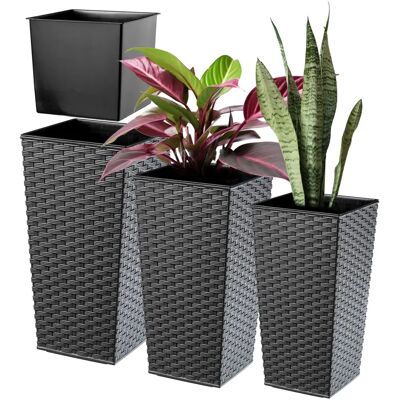 KADAX 3x Flower Pot with Insert, Plastic Rattan, Frost & UV Resistant - Flower Pot KADAX 3x Flower Pot with Insert, Plastic Rattan, Frost & UV Resistant - Flower Pot