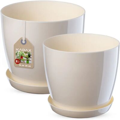 KADAX Cream Flower Pot with Stand - Indoor Decorative Plant Container KADAX Cream Flower Pot with Stand - Indoor Decorative Plant Container