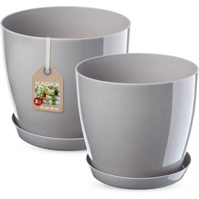 KADAX Flower Pot with Stand Grey Set 23+28cm - Flower Pot with Stand KADAX Flower Pot with Stand Grey Set 23+28cm - Flower Pot with Stand