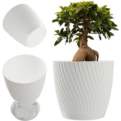 KADAX White 17cm Plastic Flower Pot with Stand - Flower Pot KADAX White 17cm Plastic Flower Pot with Stand - Flower Pot
