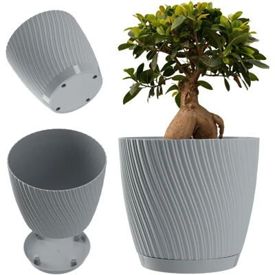 Kadax 17cm Gray Round Flower Pot with Stand Kadax 17cm Gray Round Flower Pot with Stand